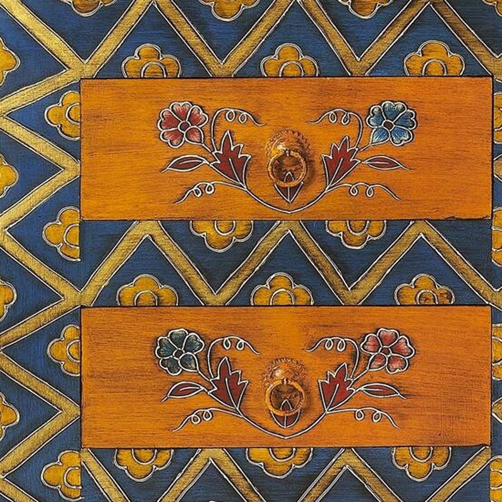 Blue and Brown Hand Painted Wood Accent Cabinet with Three Drawers - 20-inch