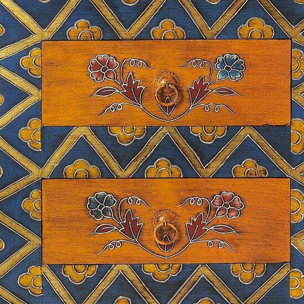 Blue and Brown Hand Painted Wood Accent Cabinet with Three Drawers - 20-inch