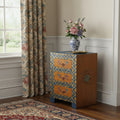 Blue and Brown Hand Painted Wood Accent Cabinet with Three Drawers - 20-inch