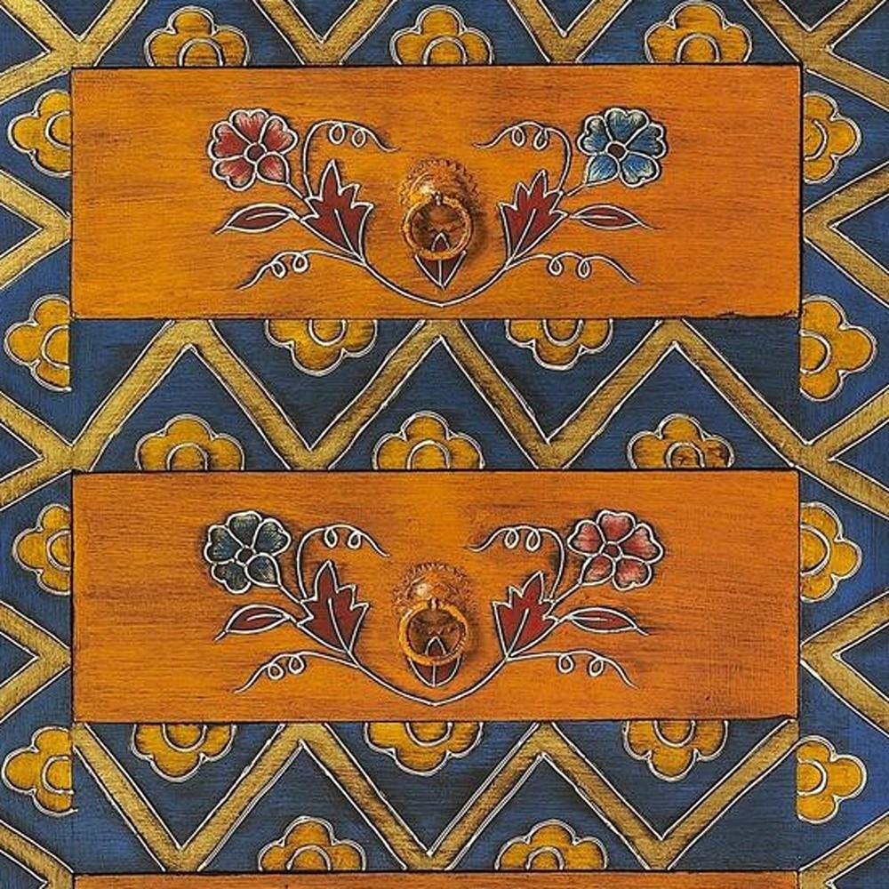 Blue and Brown Hand Painted Wood Accent Cabinet with Three Drawers - 20-inch