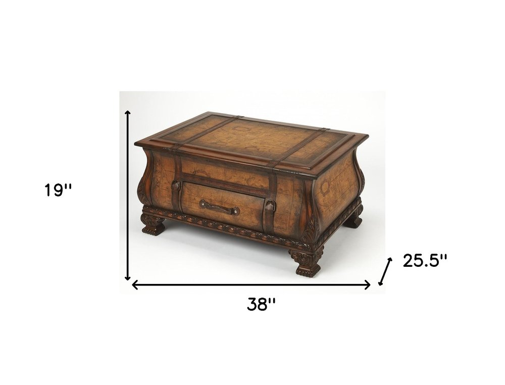 Brown Wood Coffee Table with Drawer - 38-inch