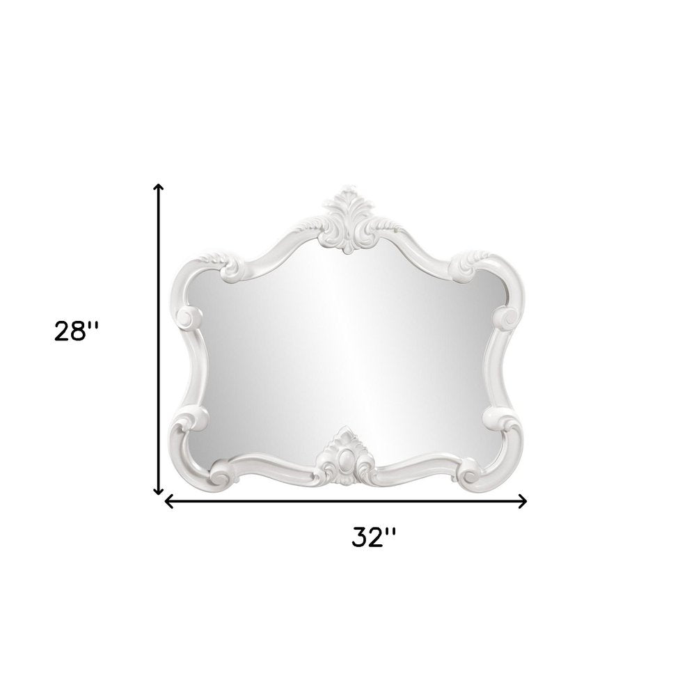White Baroque Framed Accent Mirror - 28-inch