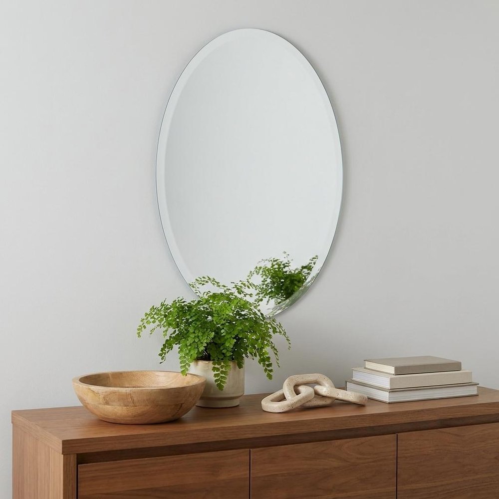 Gray Round Unframed Accent Mirror - 28-inch