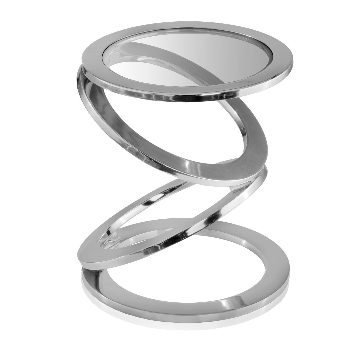 Silver and Clear Glass and Aluminum Round Abstract End Table - 17-inch