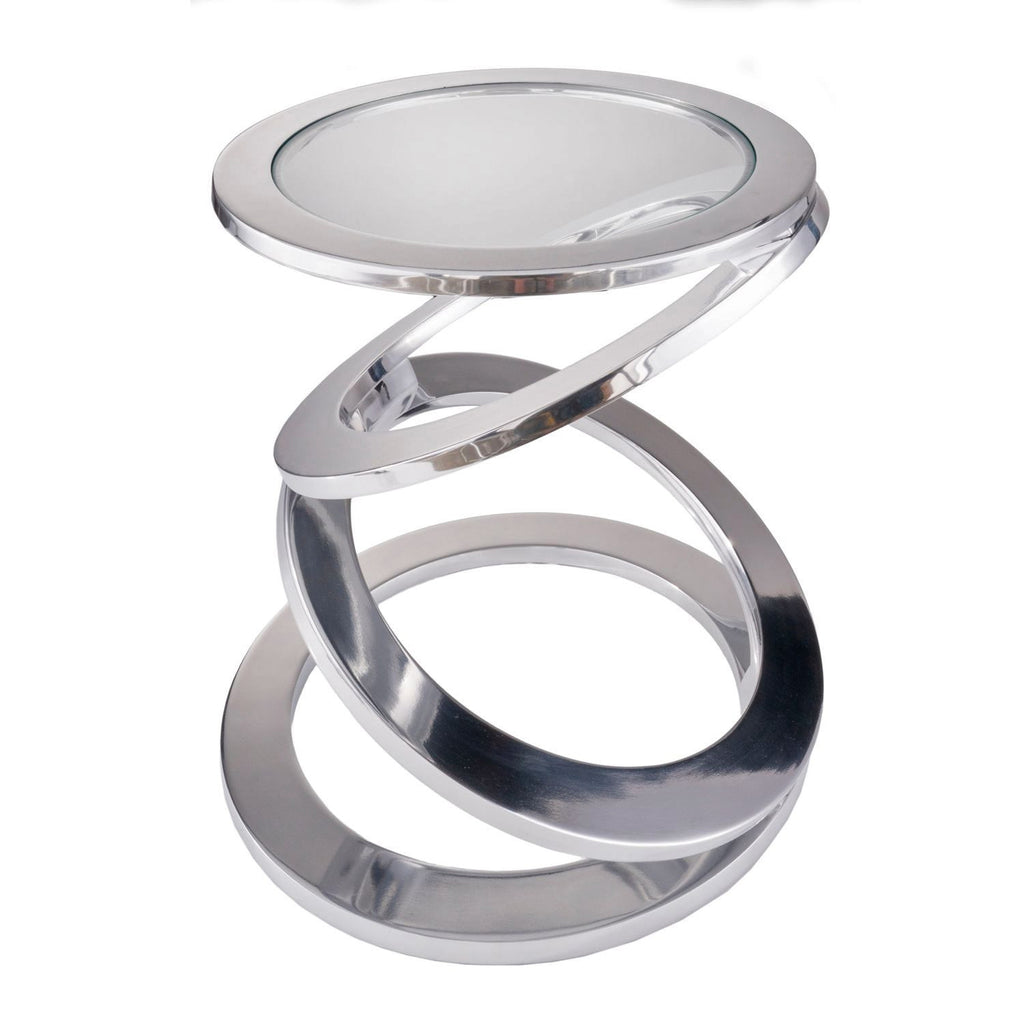 Silver and Clear Glass and Aluminum Round Abstract End Table - 17-inch