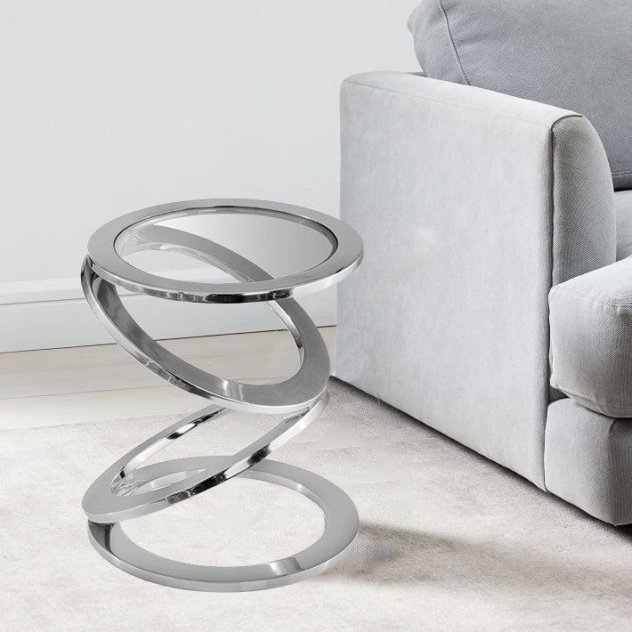 Silver and Clear Glass and Aluminum Round Abstract End Table - 17-inch
