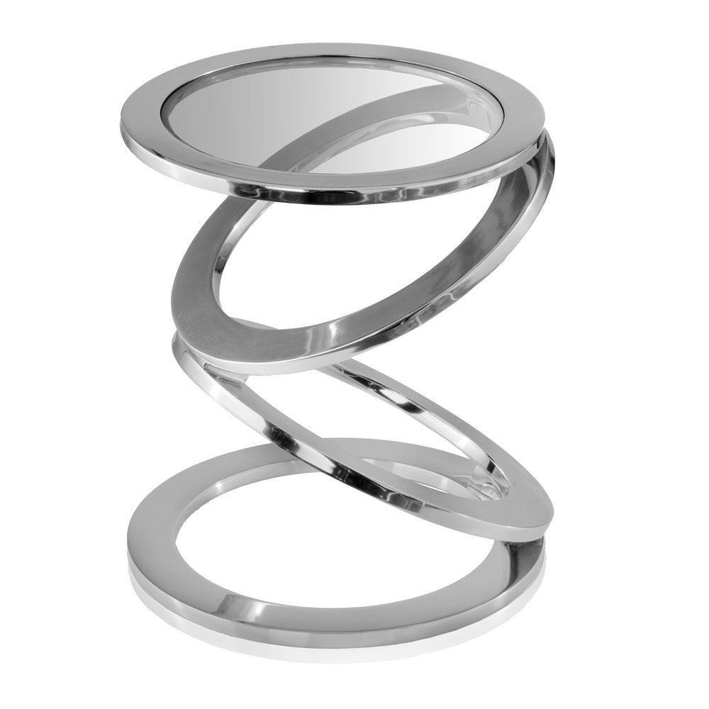 Silver and Clear Glass and Aluminum Round Abstract End Table - 17-inch