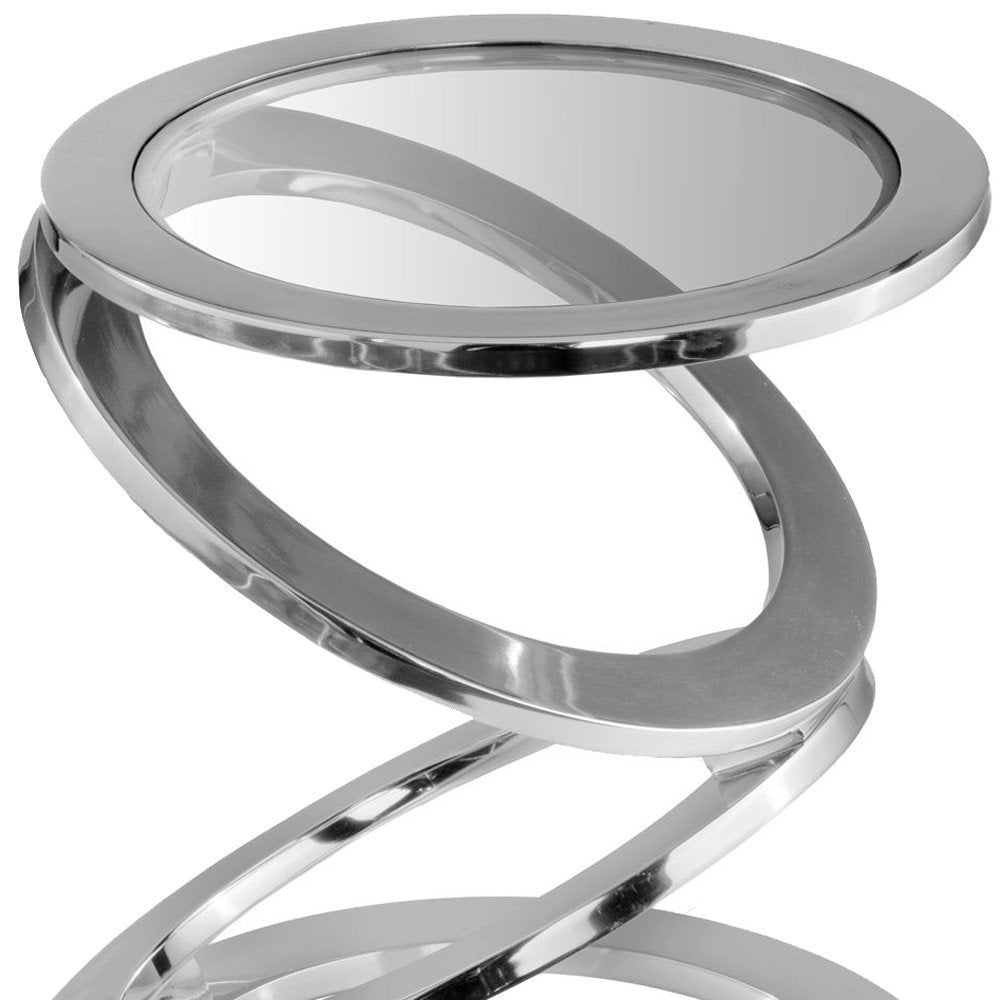 Silver and Clear Glass and Aluminum Round Abstract End Table - 17-inch