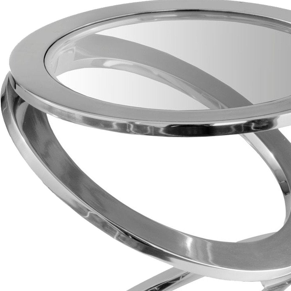 Silver and Clear Glass and Aluminum Round Abstract End Table - 17-inch