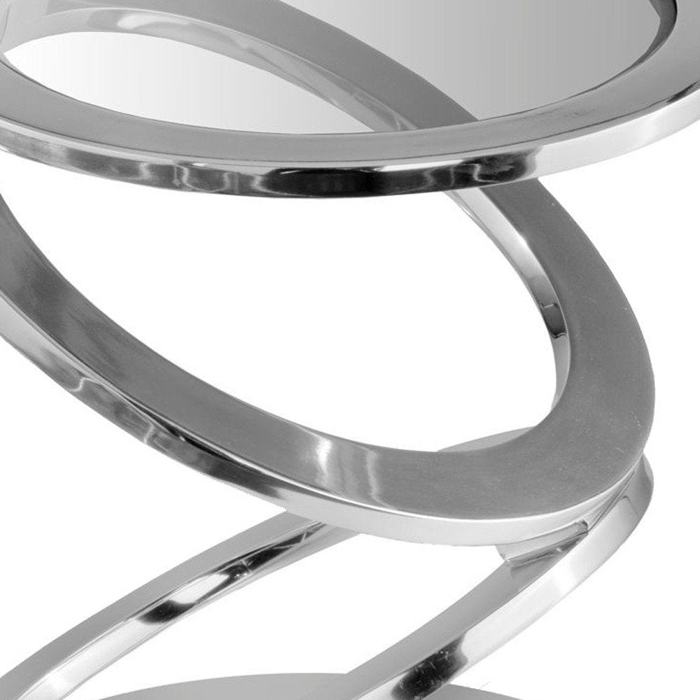 Silver and Clear Glass and Aluminum Round Abstract End Table - 17-inch