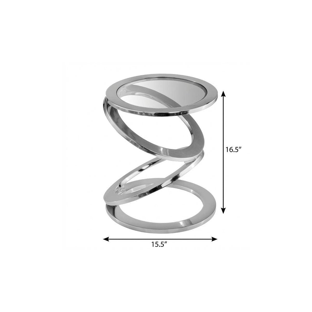 Silver and Clear Glass and Aluminum Round Abstract End Table - 17-inch