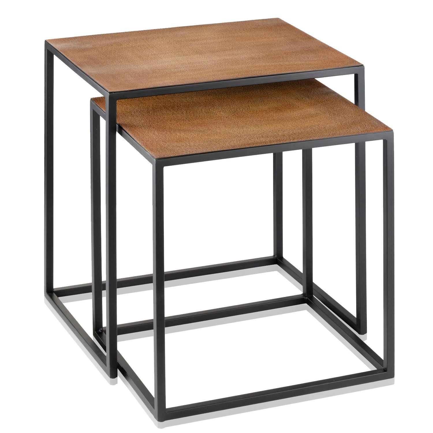Set of Two Brown and Black Metal and Faux Snake Leather Nesting End Tables