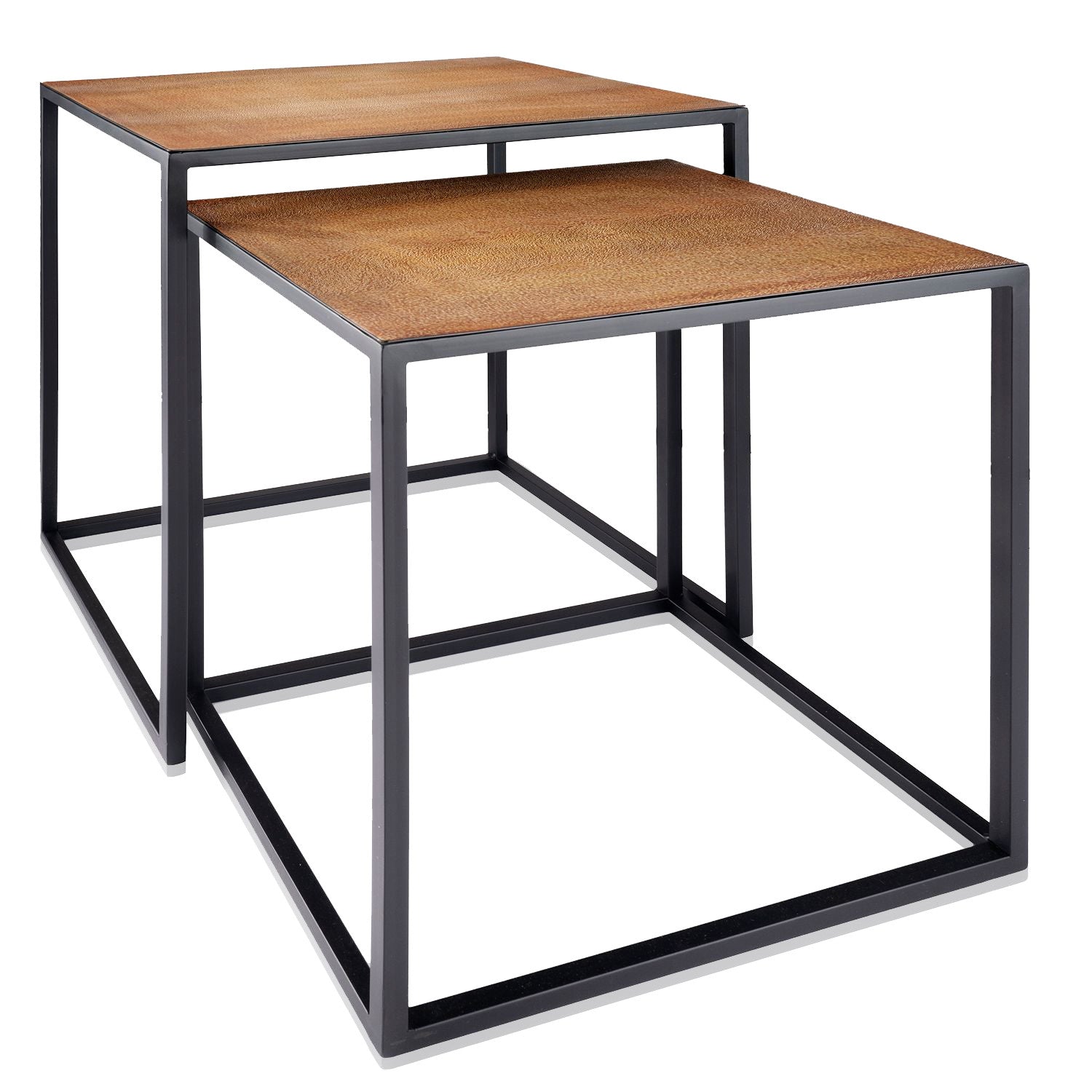 Set of Two Brown and Black Metal and Faux Snake Leather Nesting End Tables
