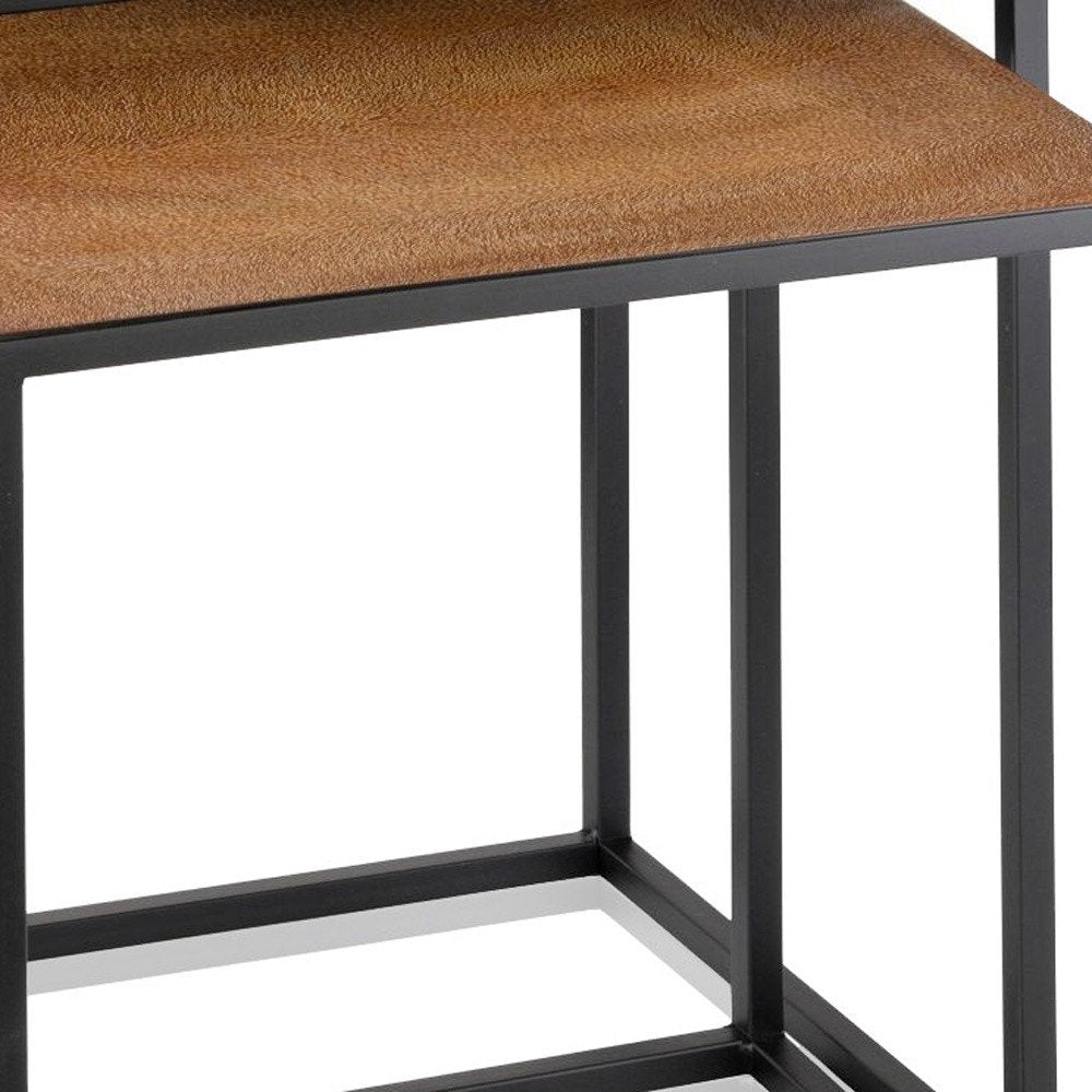 Set of Two Brown and Black Metal and Faux Snake Leather Nesting End Tables
