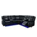 Black Polyester Blend Power Reclining L Shaped Three Piece Corner Sectional with Console
