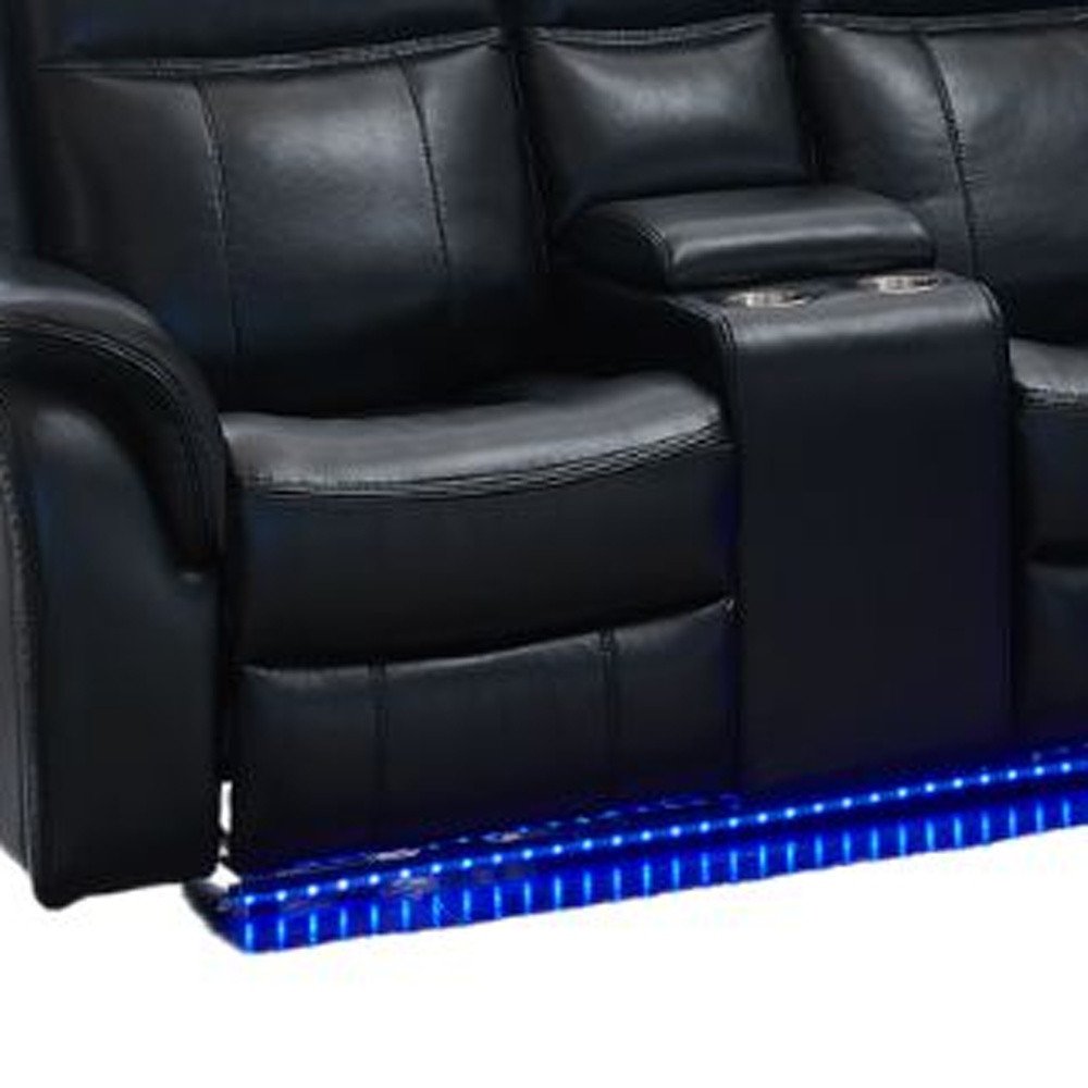 Black Polyester Blend Power Reclining L Shaped Three Piece Corner Sectional with Console
