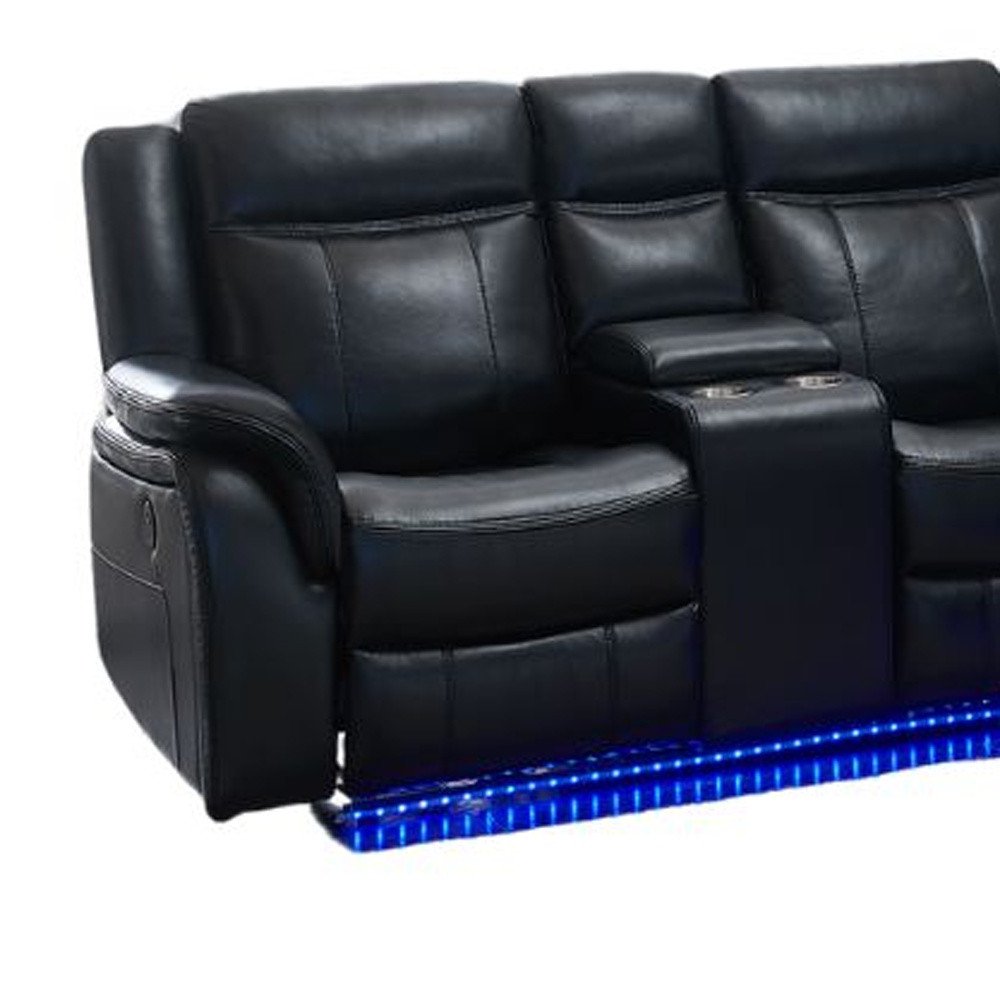 Black Polyester Blend Power Reclining L Shaped Three Piece Corner Sectional with Console