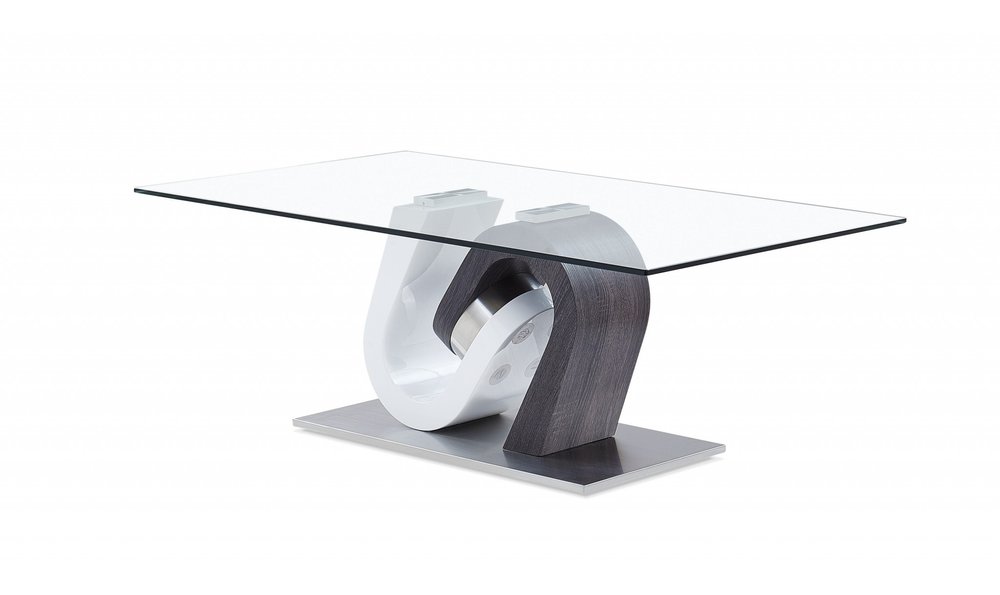 Clear Gray and White Glass and Steel Mod Coffee Table - 48-inch