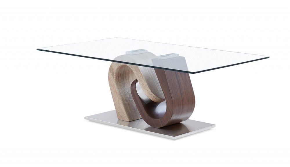 Clear and Oak Glass Coffee Table - 47-inch