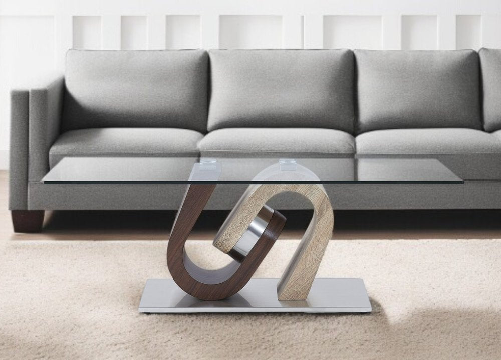 Clear and Oak Glass Coffee Table - 47-inch