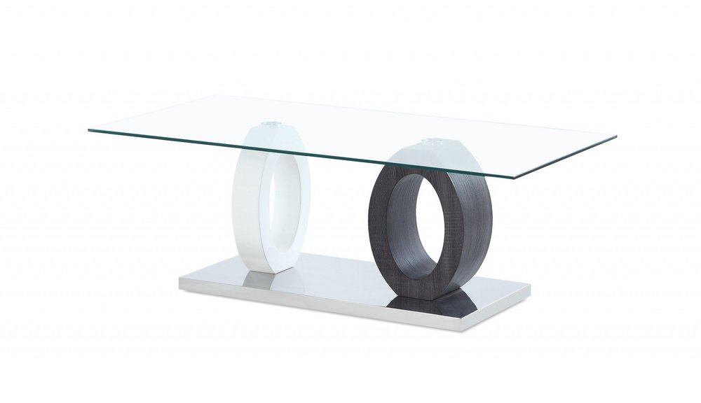 Clear and White and Gray Glass Coffee Table - 47-inch
