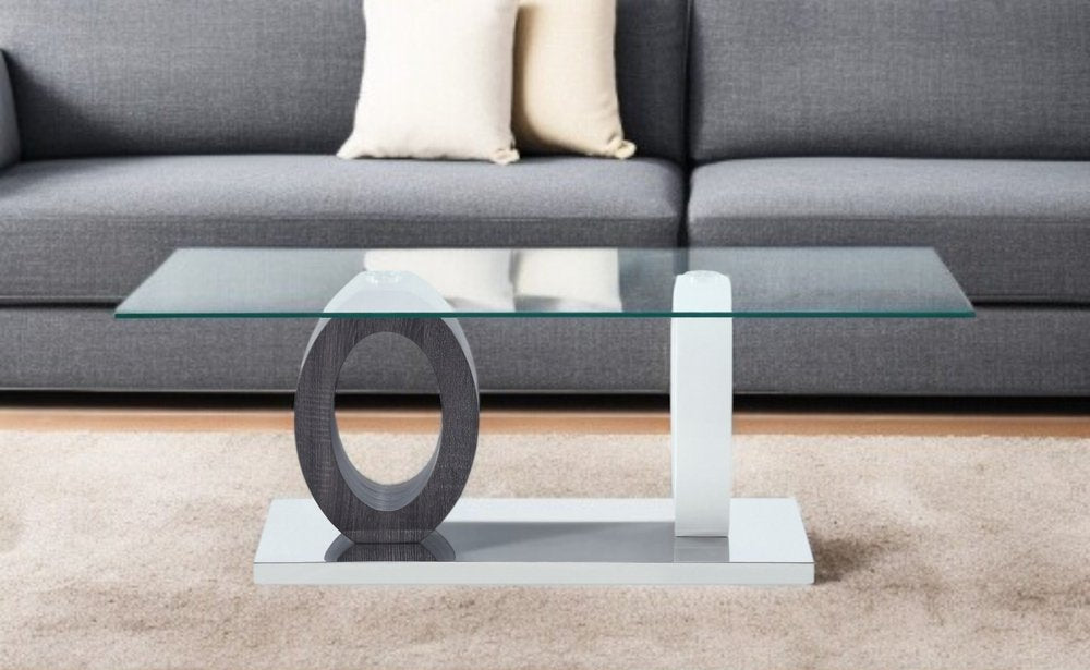 Clear and White and Gray Glass Coffee Table - 47-inch