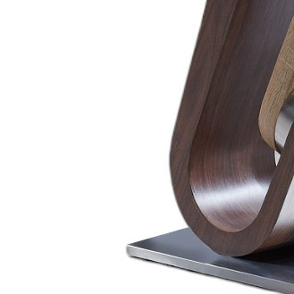 Clear and Brown and Silver Glass and Stainless Steel and Manufactured Wood Pedestal Base Dining Table