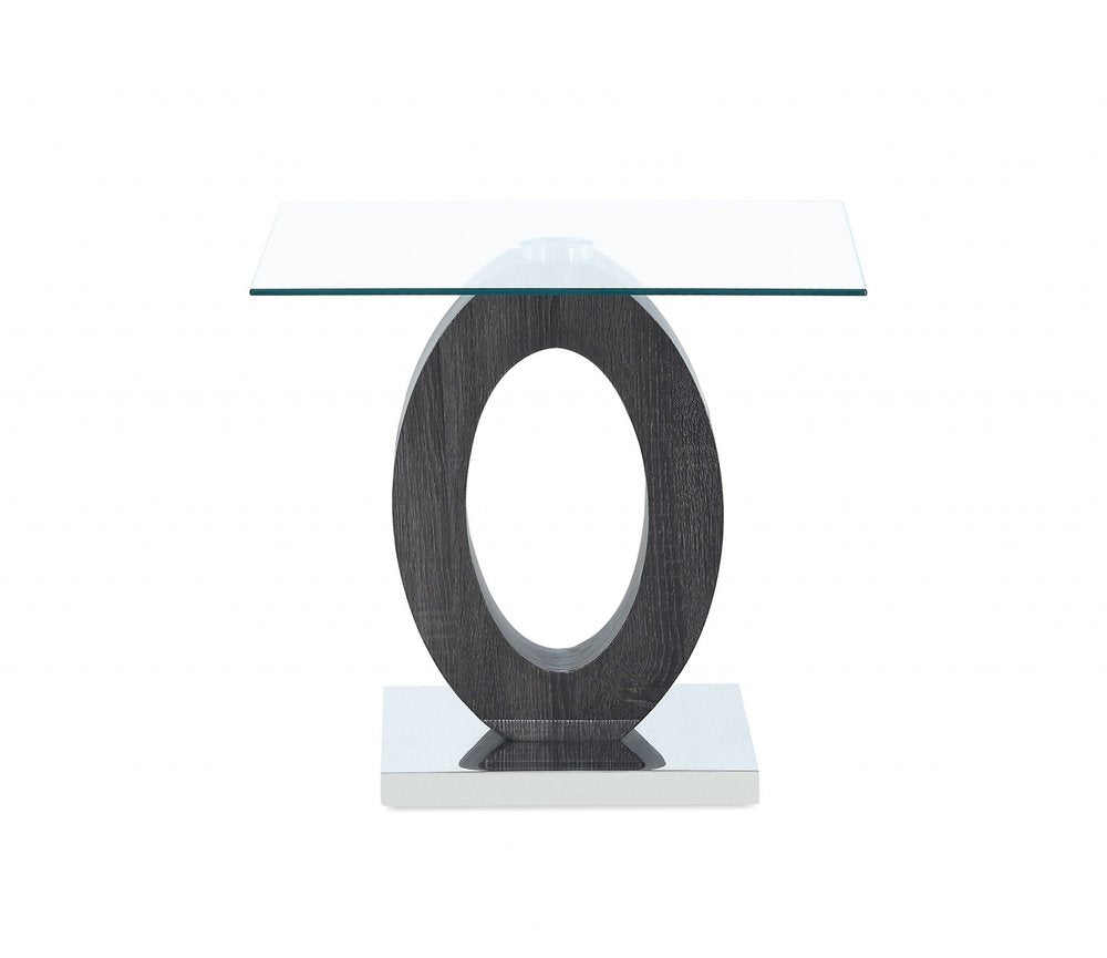 White, Grey and Clear Glass Oval End Table - 20-inch