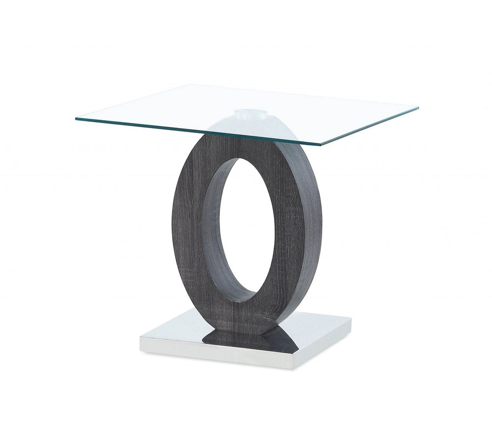 White, Grey and Clear Glass Oval End Table - 20-inch