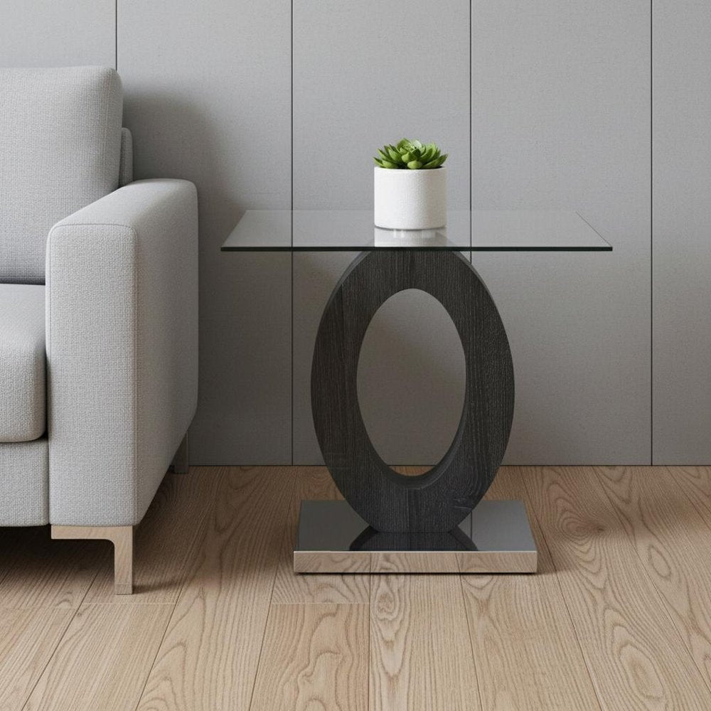 White, Grey and Clear Glass Oval End Table - 20-inch