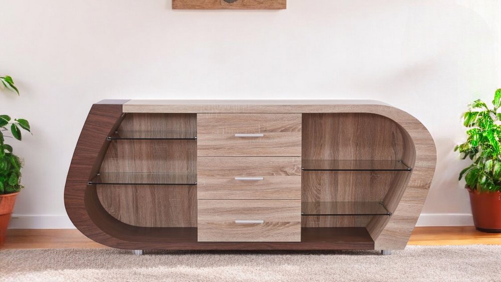 Oak and Walnut Multi Tone Buffet with 3 Drawers