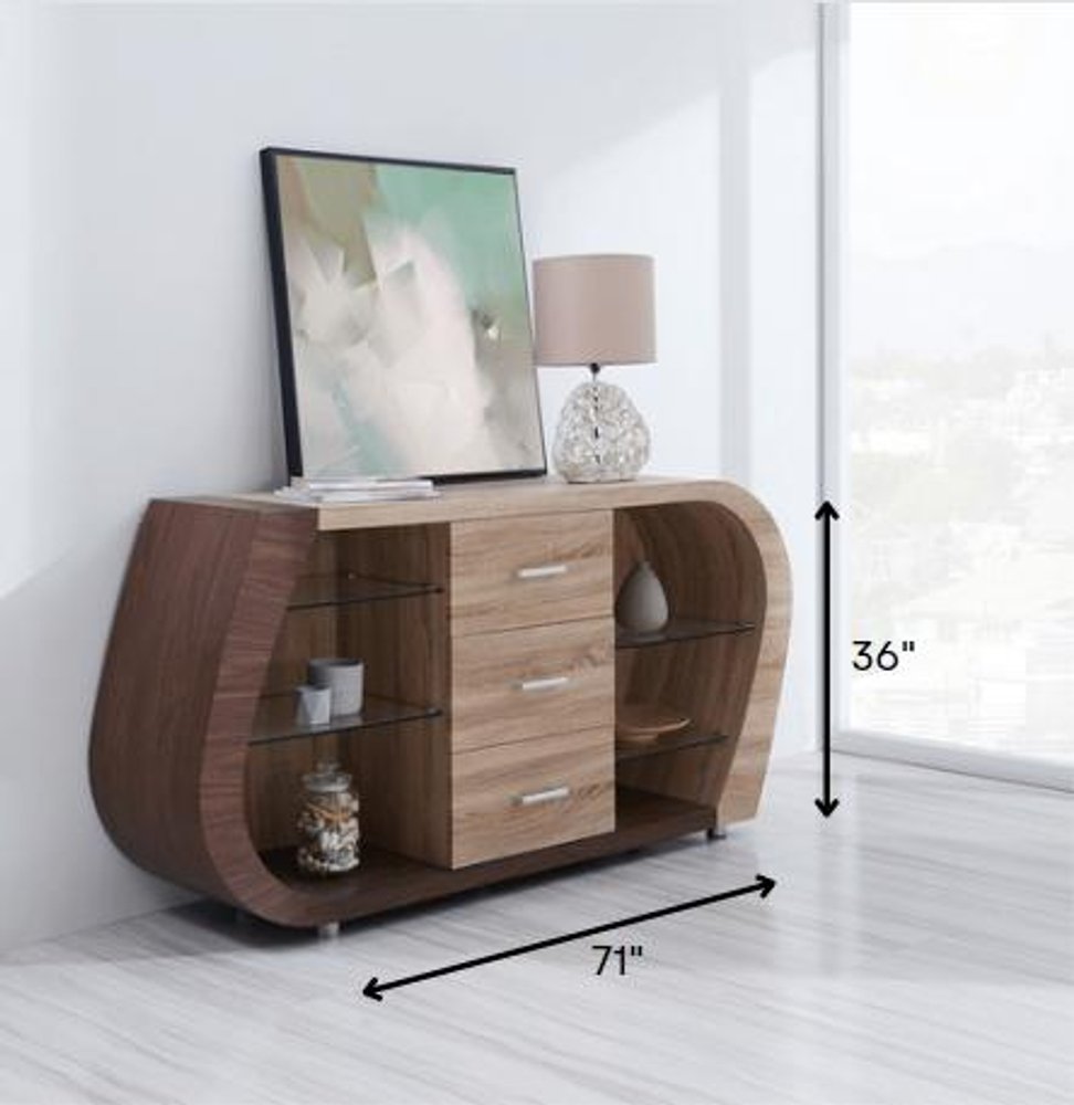 Oak and Walnut Multi Tone Buffet with 3 Drawers