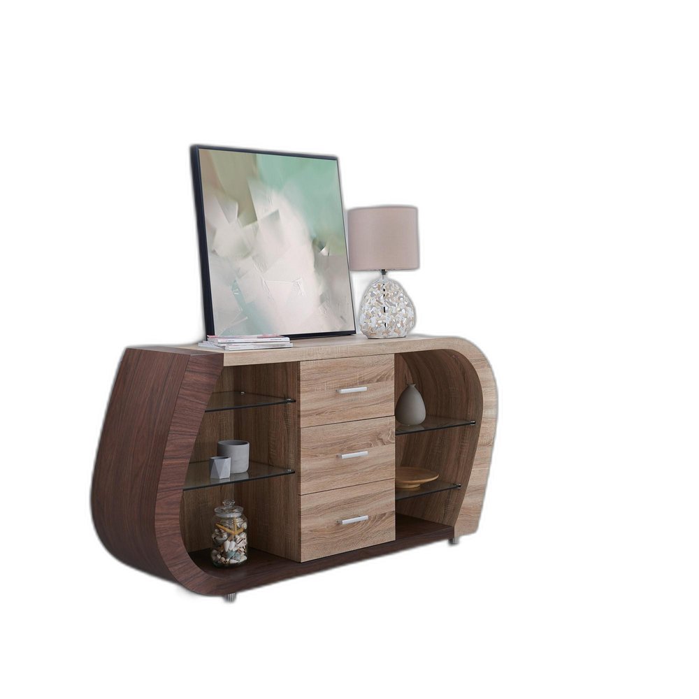 Oak and Walnut Multi Tone Buffet with 3 Drawers