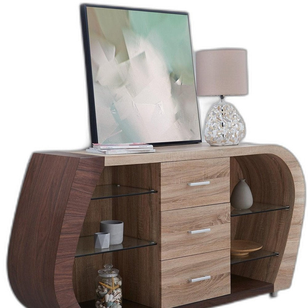 Oak and Walnut Multi Tone Buffet with 3 Drawers