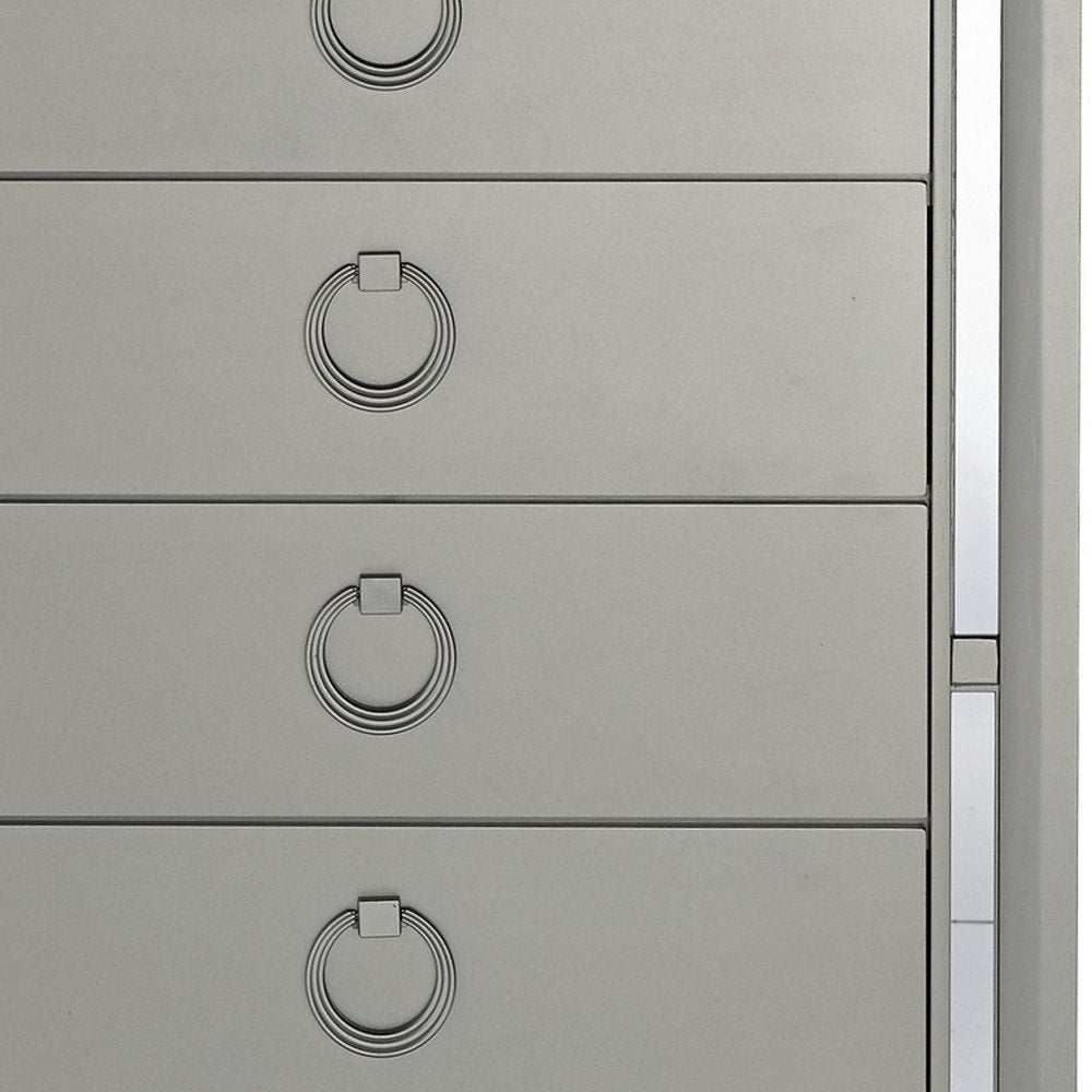 Silver Solid Wood Mirrored Five Drawer Dresser - 33-inch