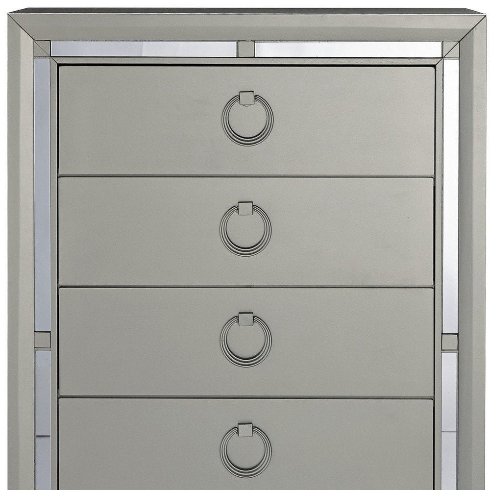 Silver Solid Wood Mirrored Five Drawer Dresser - 33-inch