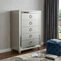 Silver Solid Wood Mirrored Five Drawer Dresser - 33-inch