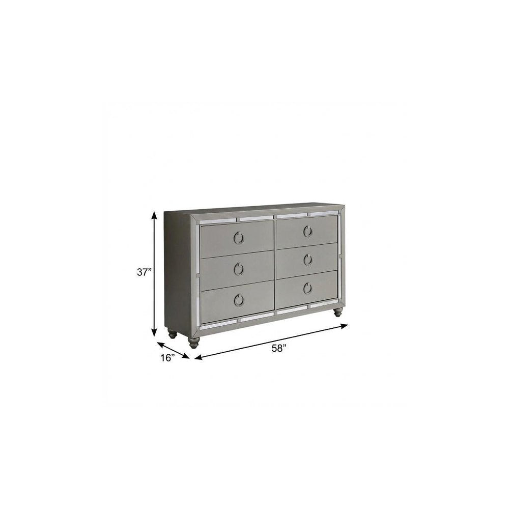 Silver Solid Wood Mirrored Five Drawer Dresser - 33-inch