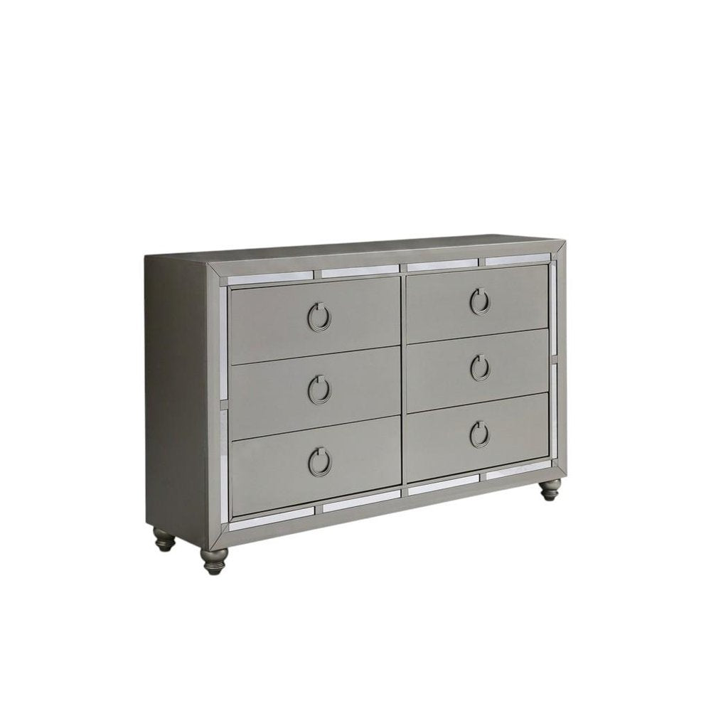 Silver Solid Wood Mirrored Five Drawer Dresser - 33-inch