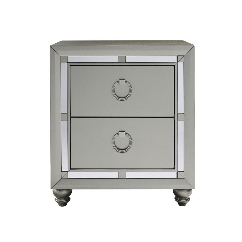 Solid and Manufactured Wood and Mirrored Glass Nightstand - 28-inch