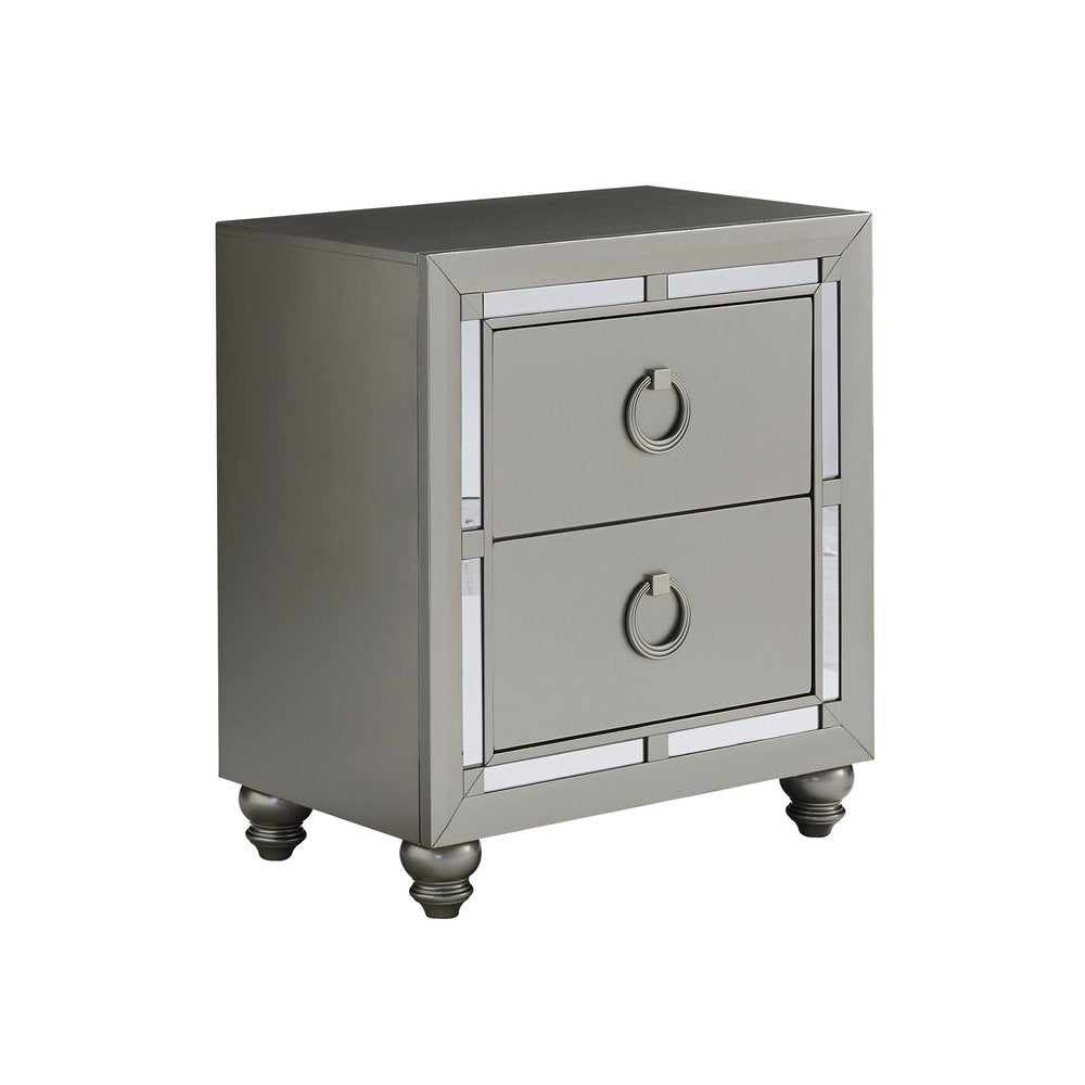 Solid and Manufactured Wood and Mirrored Glass Nightstand - 28-inch