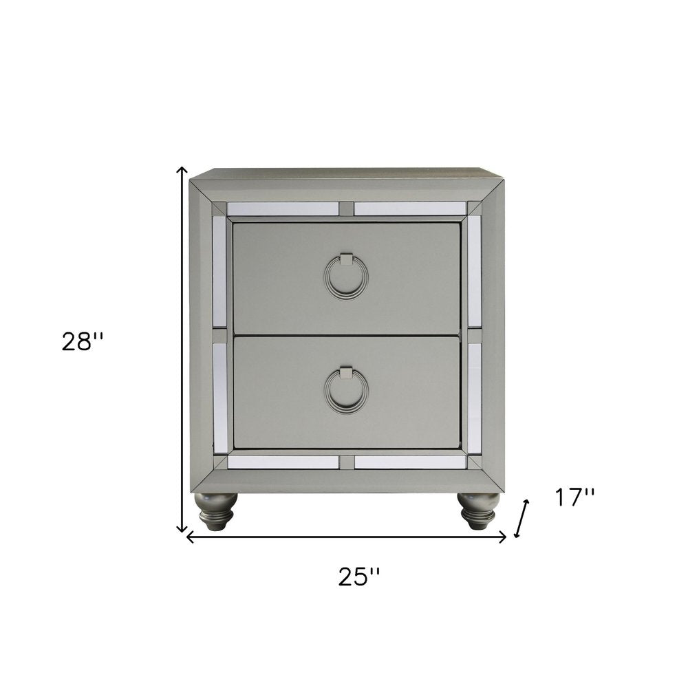 Solid and Manufactured Wood and Mirrored Glass Nightstand - 28-inch
