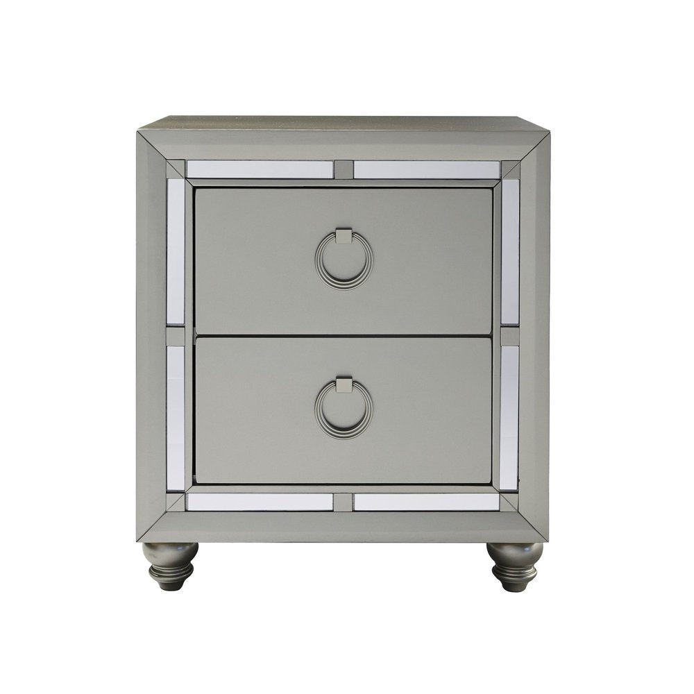 Solid and Manufactured Wood and Mirrored Glass Nightstand - 28-inch
