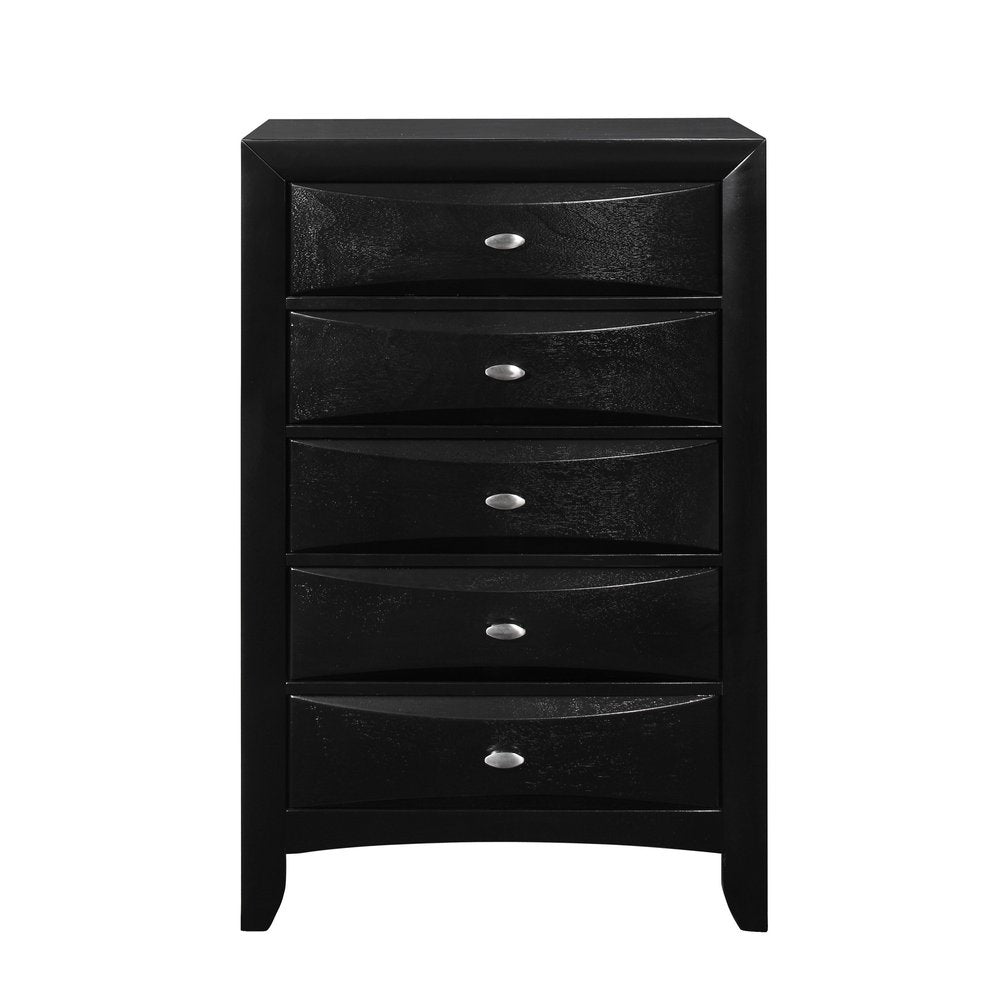 Black Solid Wood Mirrored Five Drawer Dresser - 59-inch