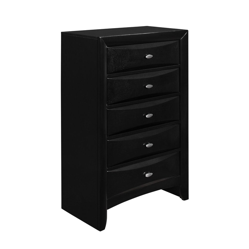 Black Solid Wood Mirrored Five Drawer Dresser - 59-inch