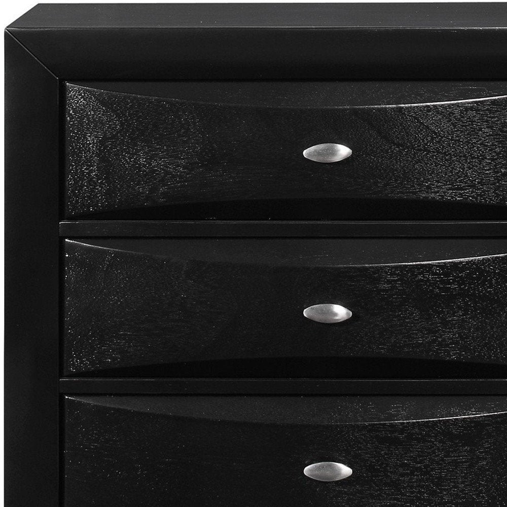 Black Solid Wood Mirrored Five Drawer Dresser - 59-inch