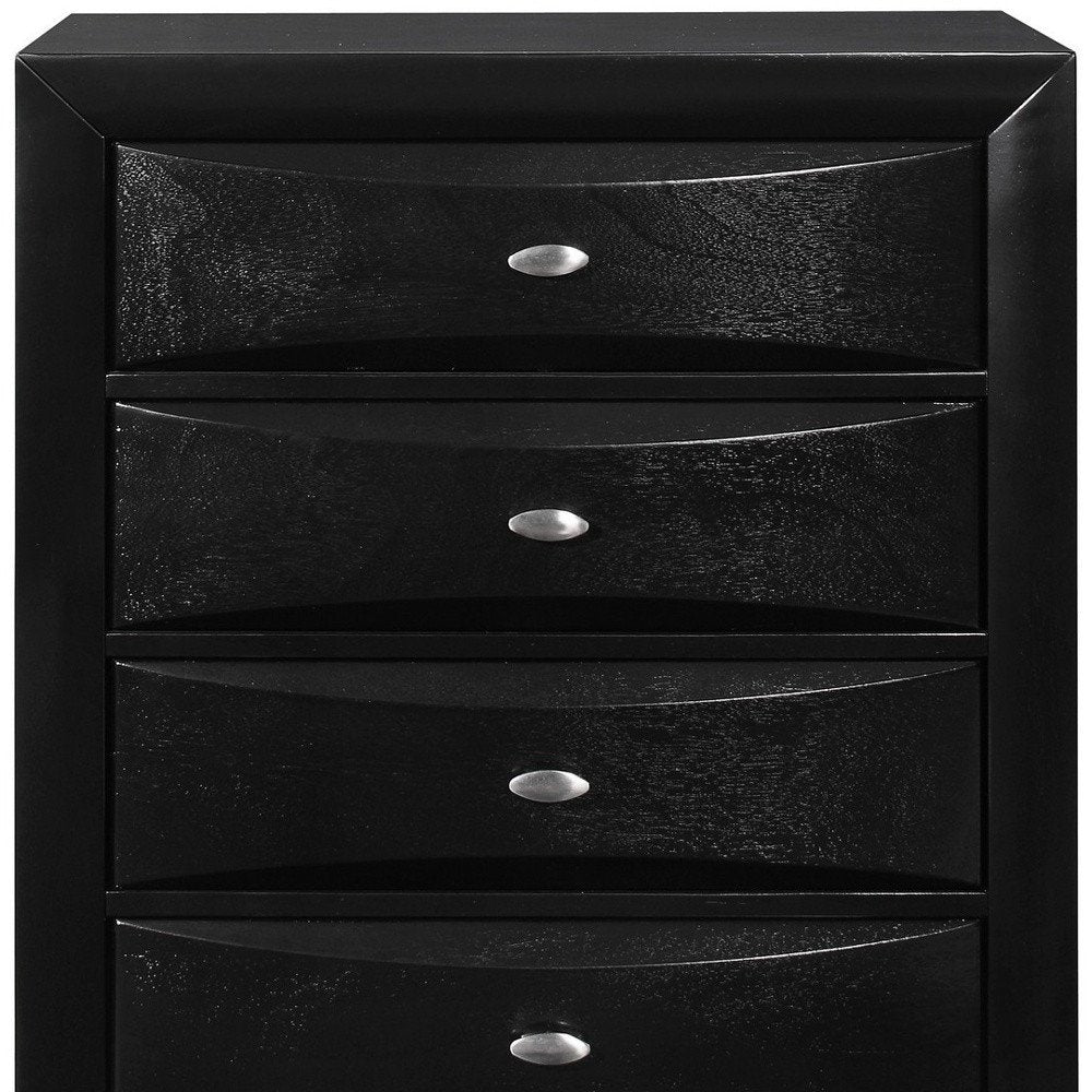 Black Solid Wood Mirrored Five Drawer Dresser - 59-inch