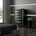 Black Solid Wood Mirrored Five Drawer Dresser - 59-inch