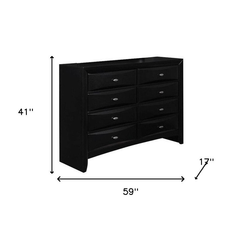 Black Solid Wood Mirrored Five Drawer Dresser - 59-inch