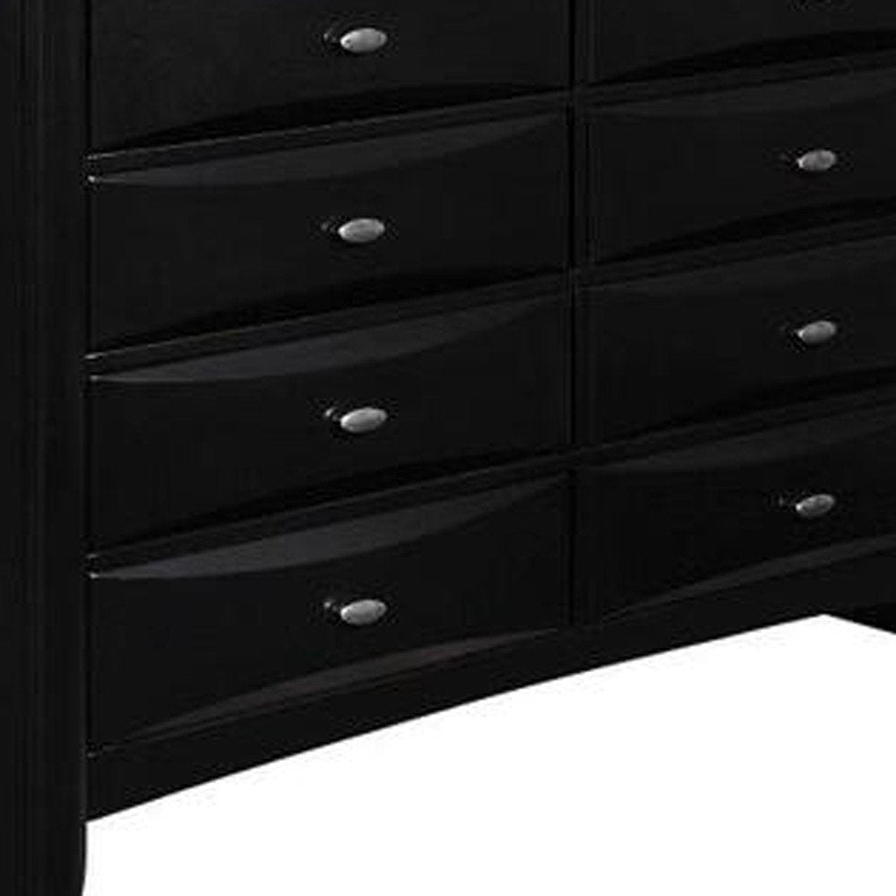 Black Solid Wood Mirrored Five Drawer Dresser - 59-inch